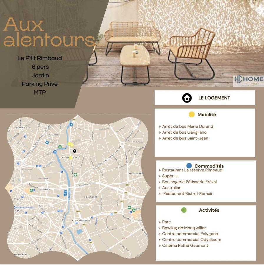 Appartement Le P'tit Rimbaud, 6 Pers, parking privé, jardin,wifi à Montpellier Extérieur photo